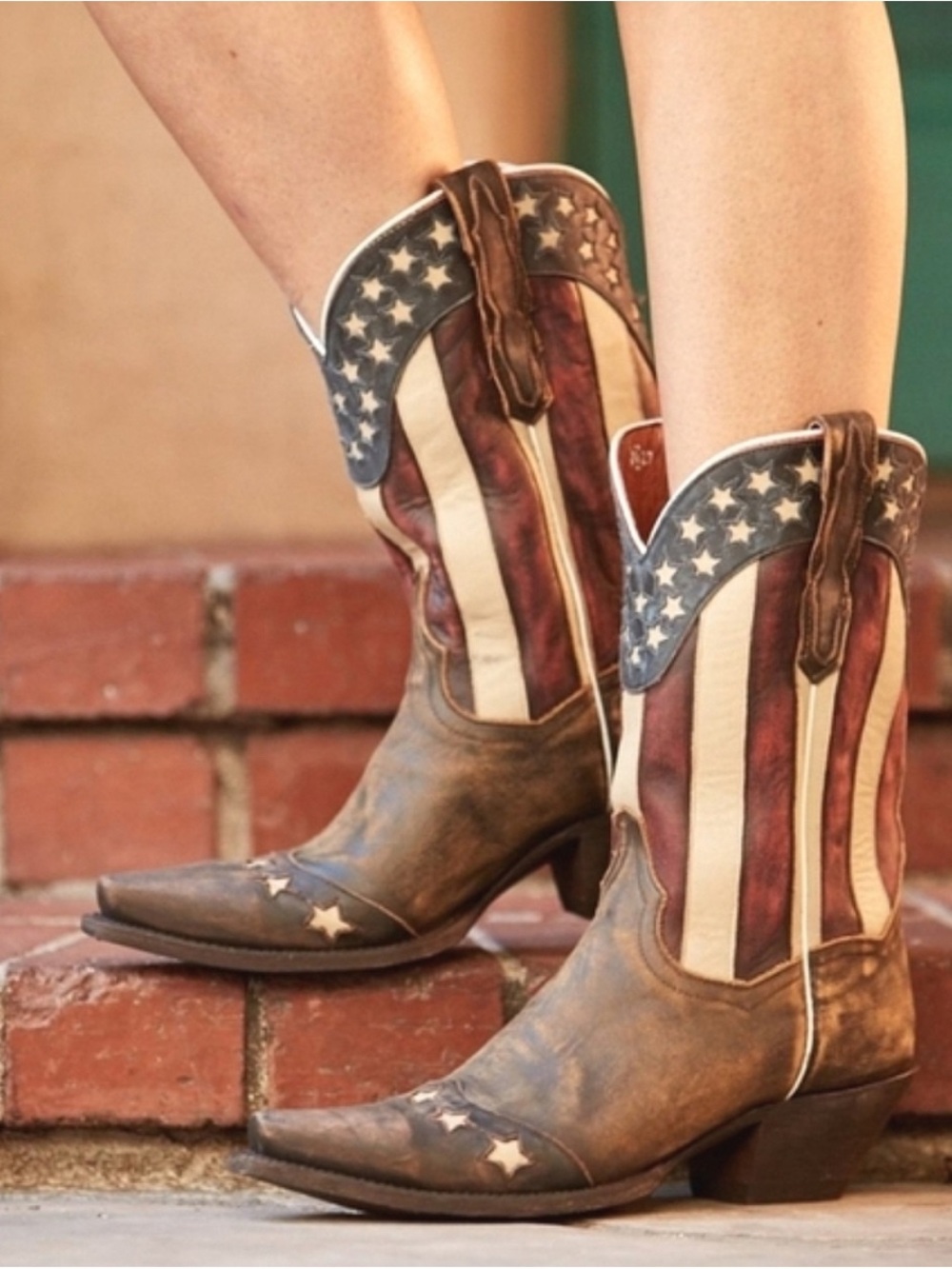 Don Post Liberty American Flag-Print Western Boots - Brown Red White Blue